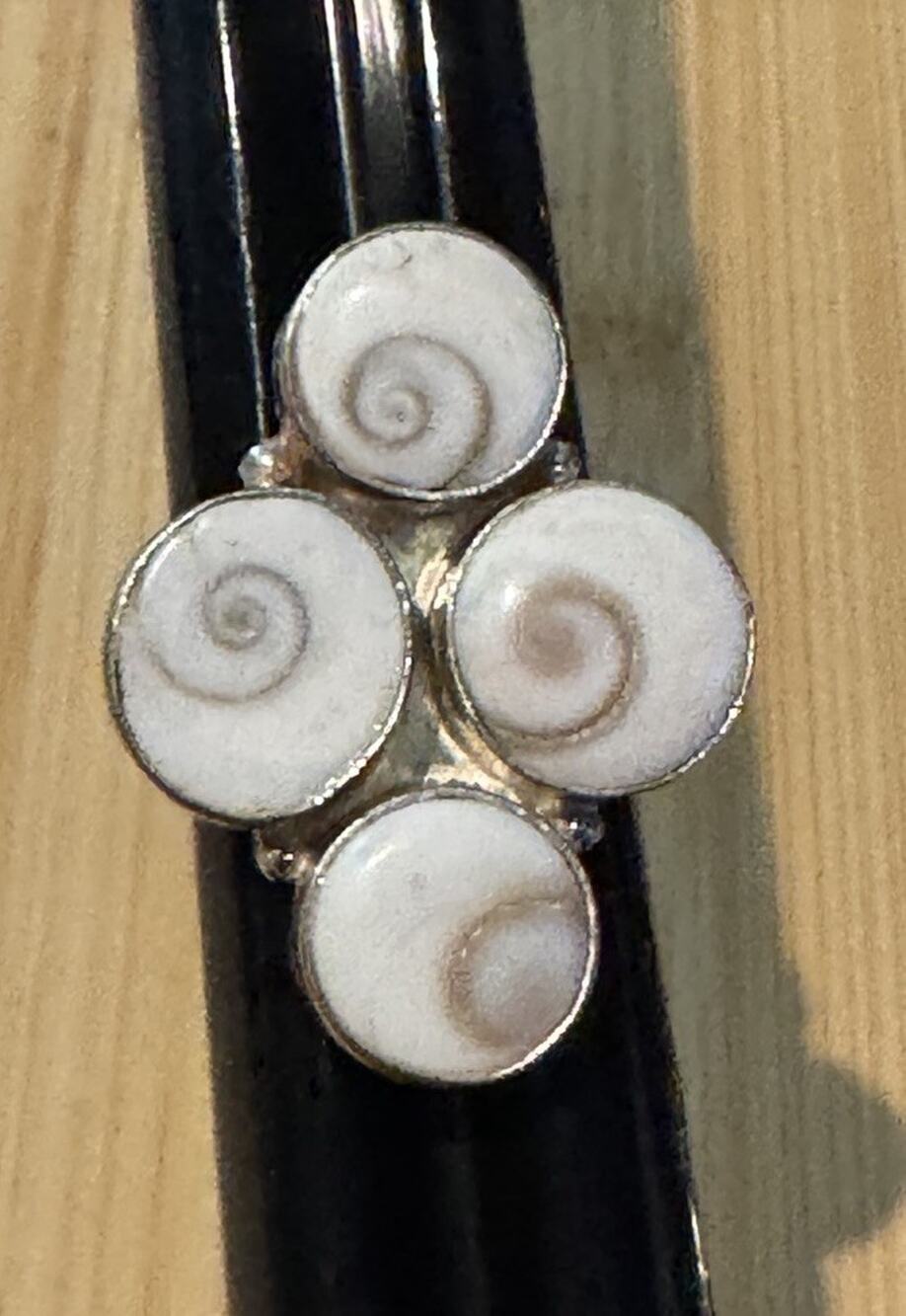 Shiva Eye 4 Shell Cross Pacific Cat's Eye Ring Boho Beach Ring Healing Sz 8